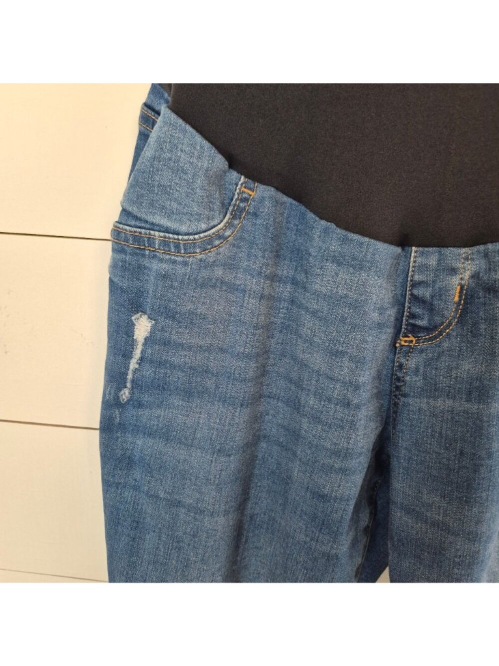 Sonoma Maternity Distressed Blue Denim Jeans With Black Belly Panel Size 12 - Picture 4 of 8